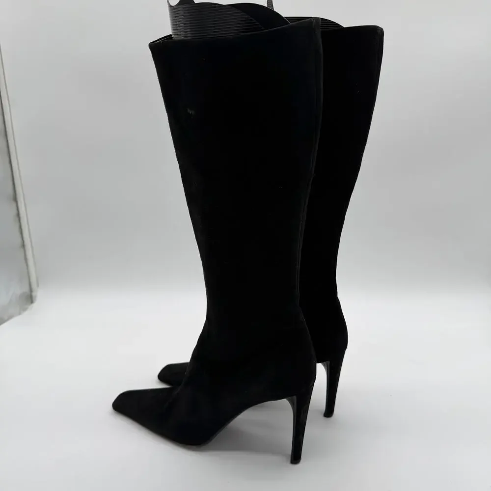 Prada Vintage Black Elegant Suede Leather Minimalist Tall Chic Boots IT 40